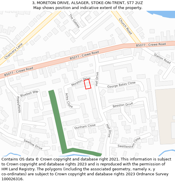 3, MORETON DRIVE, ALSAGER, STOKE-ON-TRENT, ST7 2UZ: Location map and indicative extent of plot