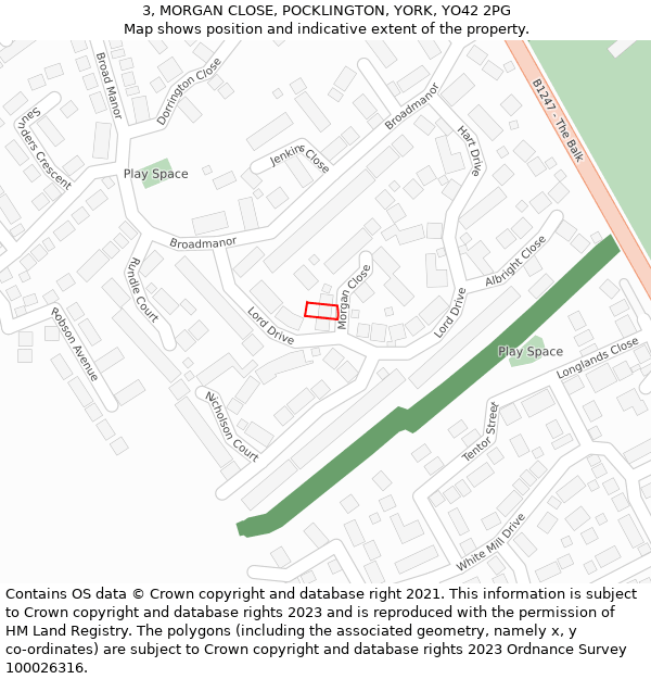 3, MORGAN CLOSE, POCKLINGTON, YORK, YO42 2PG: Location map and indicative extent of plot