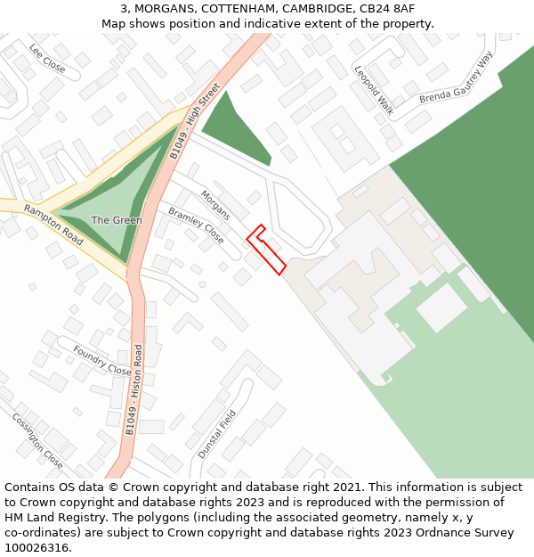 3, MORGANS, COTTENHAM, CAMBRIDGE, CB24 8AF: Location map and indicative extent of plot