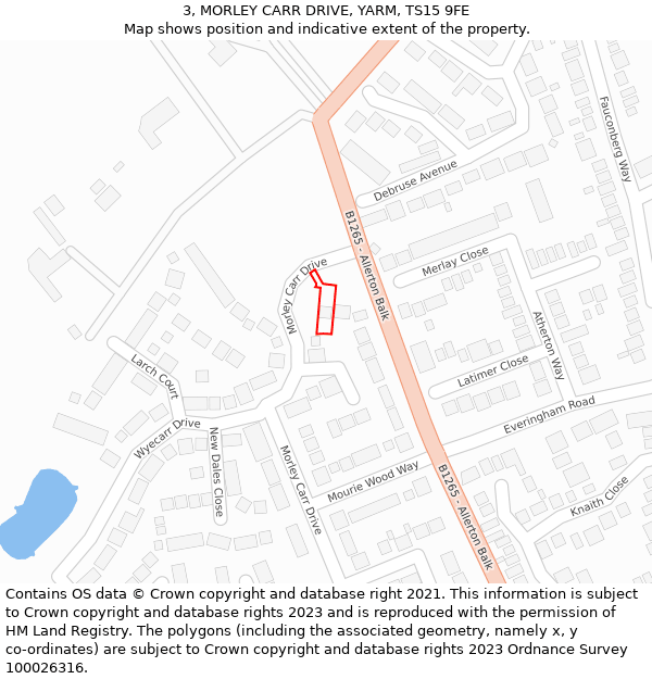 3, MORLEY CARR DRIVE, YARM, TS15 9FE: Location map and indicative extent of plot