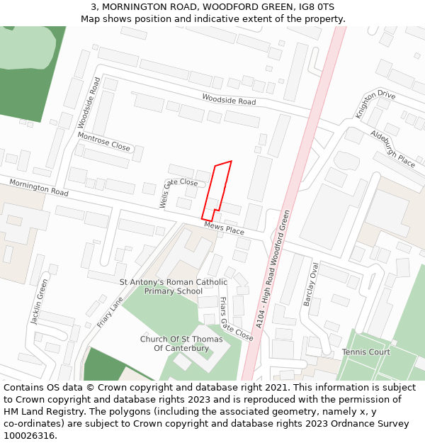 3, MORNINGTON ROAD, WOODFORD GREEN, IG8 0TS: Location map and indicative extent of plot