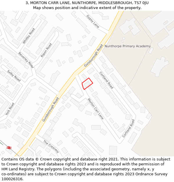 3, MORTON CARR LANE, NUNTHORPE, MIDDLESBROUGH, TS7 0JU: Location map and indicative extent of plot