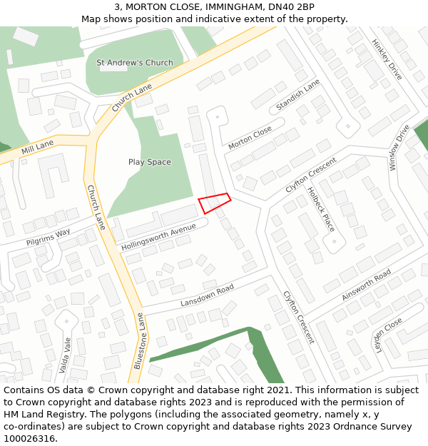 3, MORTON CLOSE, IMMINGHAM, DN40 2BP: Location map and indicative extent of plot