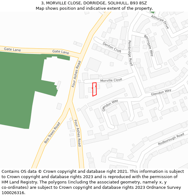 3, MORVILLE CLOSE, DORRIDGE, SOLIHULL, B93 8SZ: Location map and indicative extent of plot