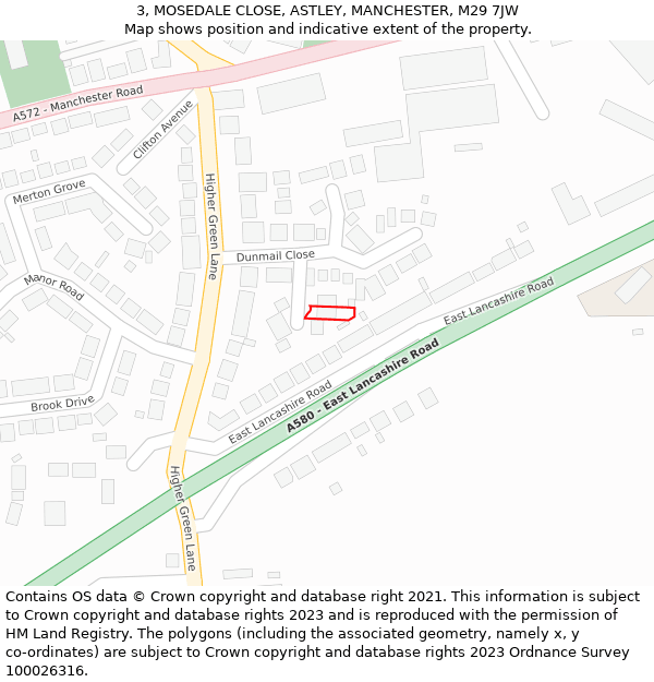 3, MOSEDALE CLOSE, ASTLEY, MANCHESTER, M29 7JW: Location map and indicative extent of plot