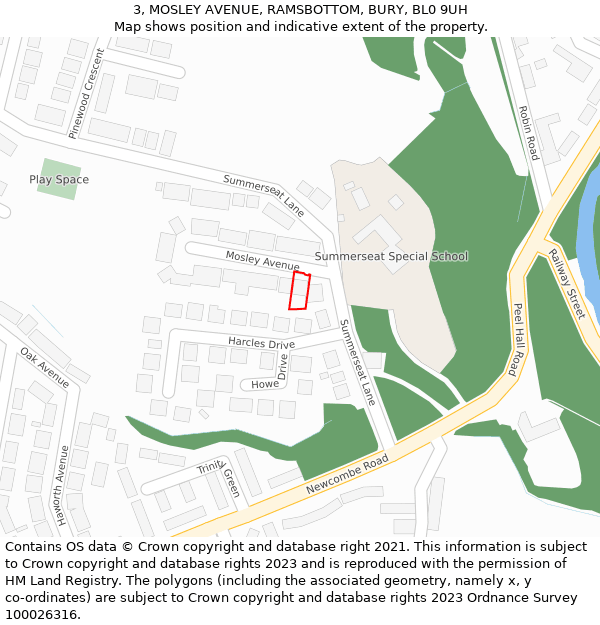 3, MOSLEY AVENUE, RAMSBOTTOM, BURY, BL0 9UH: Location map and indicative extent of plot