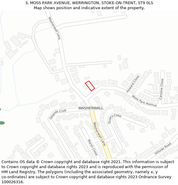 3, MOSS PARK AVENUE, WERRINGTON, STOKE-ON-TRENT, ST9 0LS: Location map and indicative extent of plot