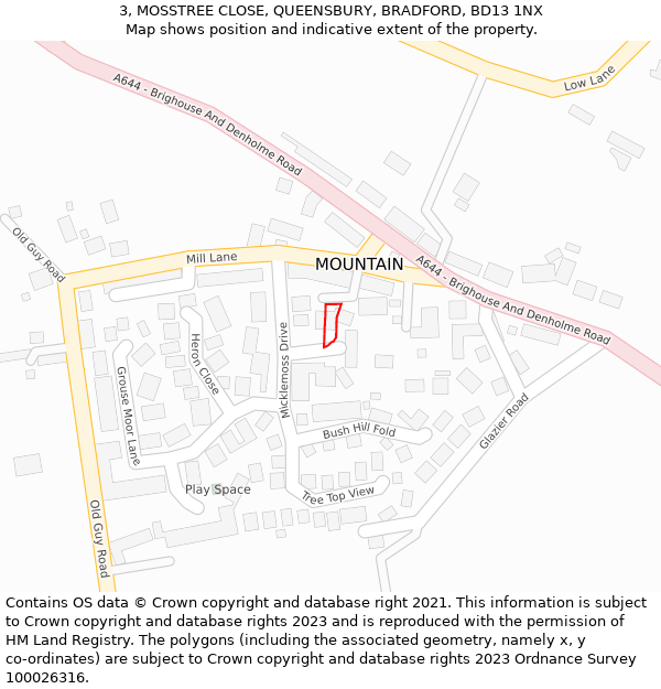 3, MOSSTREE CLOSE, QUEENSBURY, BRADFORD, BD13 1NX: Location map and indicative extent of plot