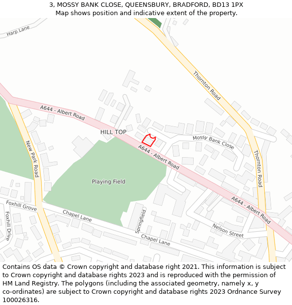 3, MOSSY BANK CLOSE, QUEENSBURY, BRADFORD, BD13 1PX: Location map and indicative extent of plot