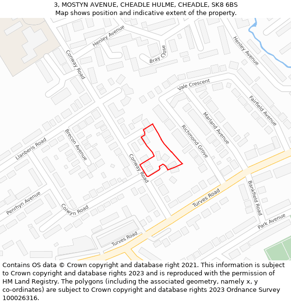 3, MOSTYN AVENUE, CHEADLE HULME, CHEADLE, SK8 6BS: Location map and indicative extent of plot