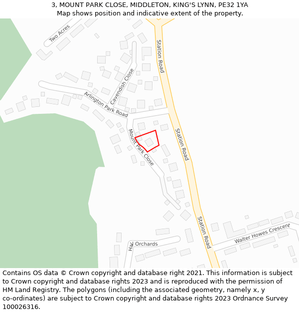 3, MOUNT PARK CLOSE, MIDDLETON, KING'S LYNN, PE32 1YA: Location map and indicative extent of plot