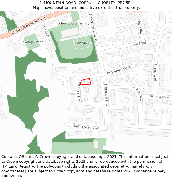 3, MOUNTAIN ROAD, COPPULL, CHORLEY, PR7 5EL: Location map and indicative extent of plot