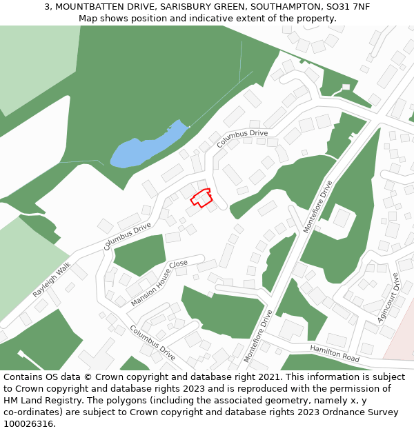 3, MOUNTBATTEN DRIVE, SARISBURY GREEN, SOUTHAMPTON, SO31 7NF: Location map and indicative extent of plot