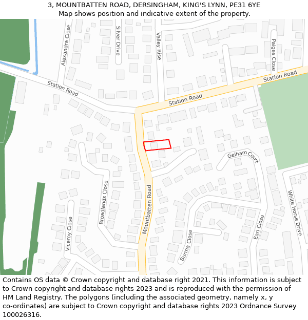 3, MOUNTBATTEN ROAD, DERSINGHAM, KING'S LYNN, PE31 6YE: Location map and indicative extent of plot