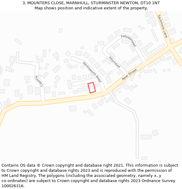 3, MOUNTERS CLOSE, MARNHULL, STURMINSTER NEWTON, DT10 1NT: Location map and indicative extent of plot