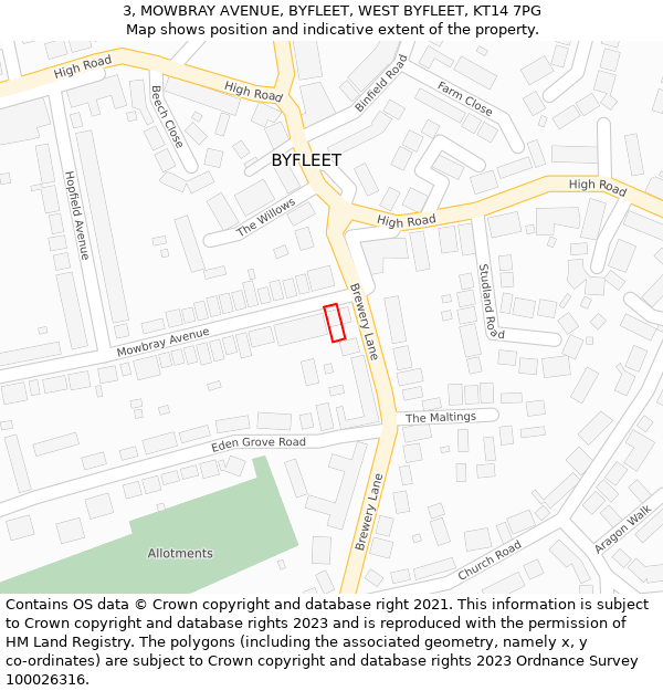 3, MOWBRAY AVENUE, BYFLEET, WEST BYFLEET, KT14 7PG: Location map and indicative extent of plot