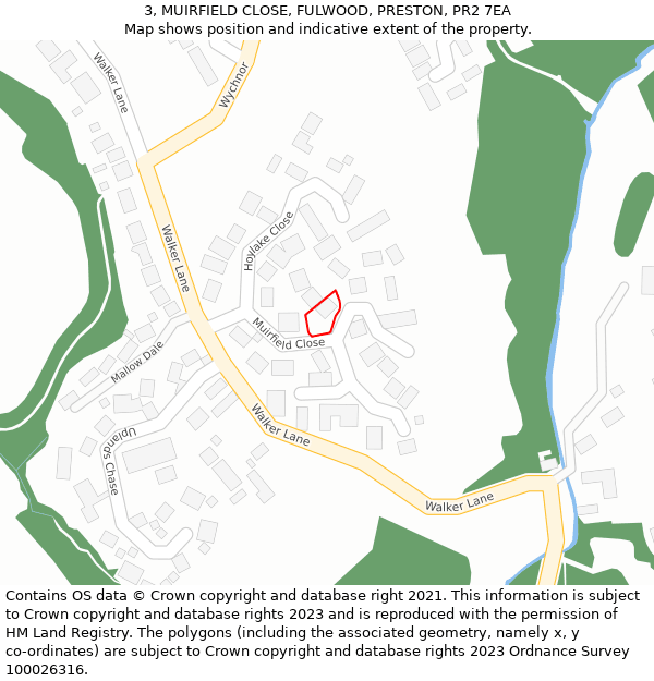 3, MUIRFIELD CLOSE, FULWOOD, PRESTON, PR2 7EA: Location map and indicative extent of plot