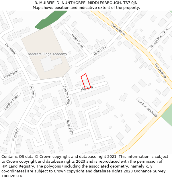 3, MUIRFIELD, NUNTHORPE, MIDDLESBROUGH, TS7 0JN: Location map and indicative extent of plot