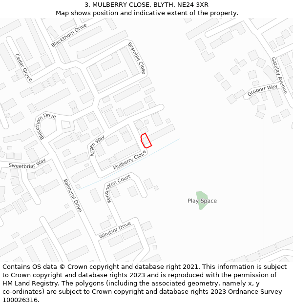 3, MULBERRY CLOSE, BLYTH, NE24 3XR: Location map and indicative extent of plot