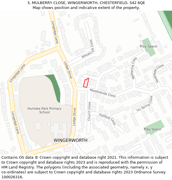 3, MULBERRY CLOSE, WINGERWORTH, CHESTERFIELD, S42 6QE: Location map and indicative extent of plot