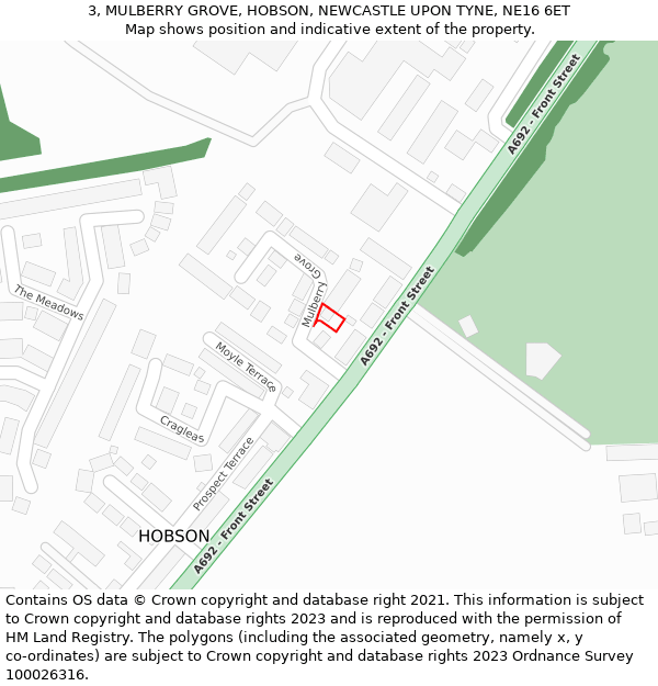 3, MULBERRY GROVE, HOBSON, NEWCASTLE UPON TYNE, NE16 6ET: Location map and indicative extent of plot