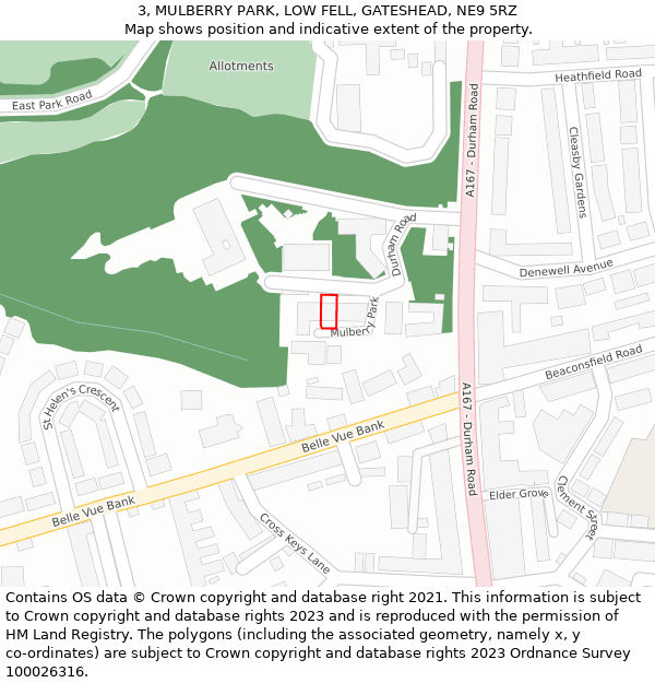 3, MULBERRY PARK, LOW FELL, GATESHEAD, NE9 5RZ: Location map and indicative extent of plot