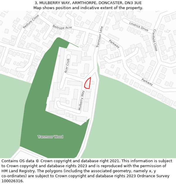 3, MULBERRY WAY, ARMTHORPE, DONCASTER, DN3 3UE: Location map and indicative extent of plot