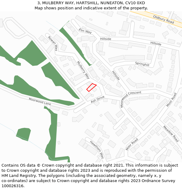 3, MULBERRY WAY, HARTSHILL, NUNEATON, CV10 0XD: Location map and indicative extent of plot