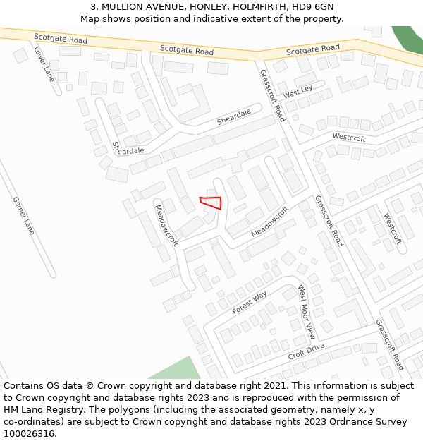 3, MULLION AVENUE, HONLEY, HOLMFIRTH, HD9 6GN: Location map and indicative extent of plot