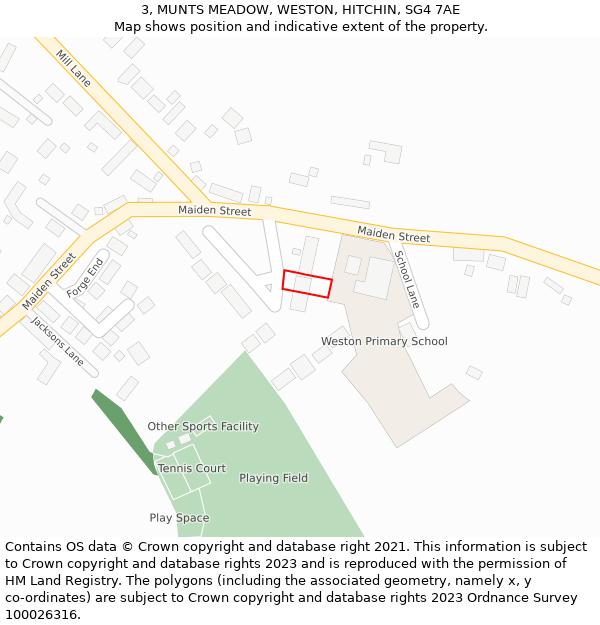 3, MUNTS MEADOW, WESTON, HITCHIN, SG4 7AE: Location map and indicative extent of plot