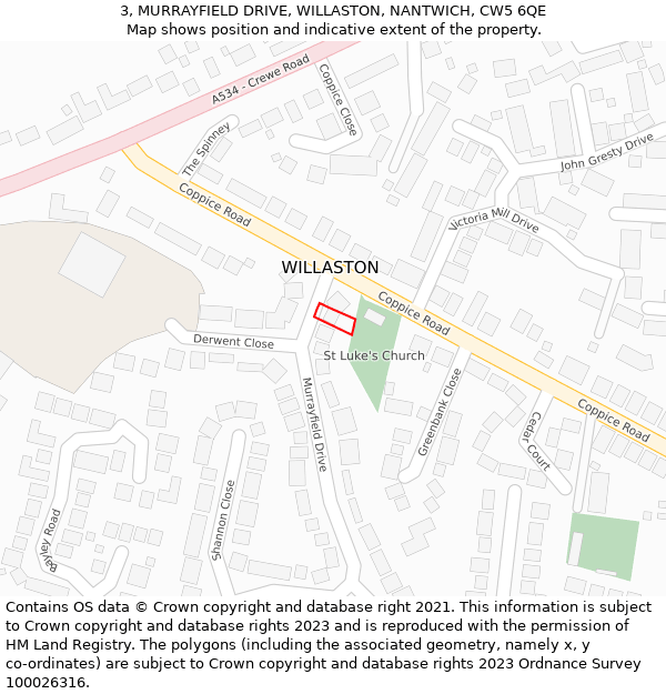 3, MURRAYFIELD DRIVE, WILLASTON, NANTWICH, CW5 6QE: Location map and indicative extent of plot