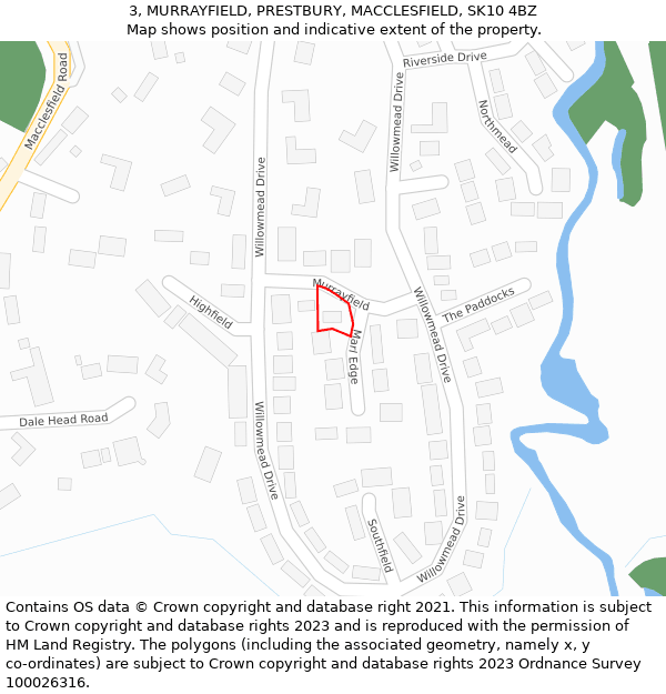 3, MURRAYFIELD, PRESTBURY, MACCLESFIELD, SK10 4BZ: Location map and indicative extent of plot