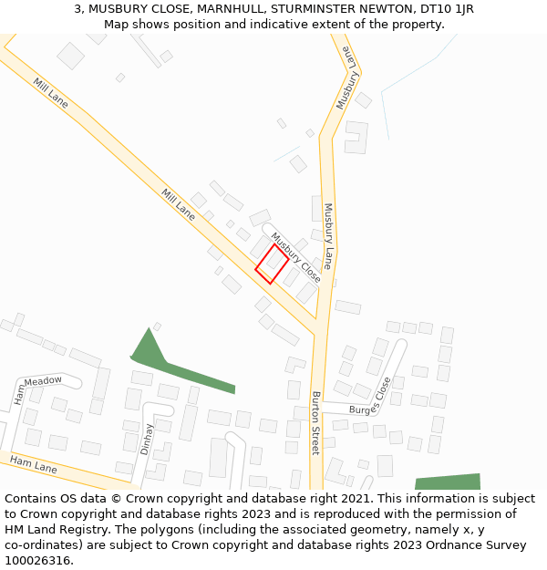 3, MUSBURY CLOSE, MARNHULL, STURMINSTER NEWTON, DT10 1JR: Location map and indicative extent of plot