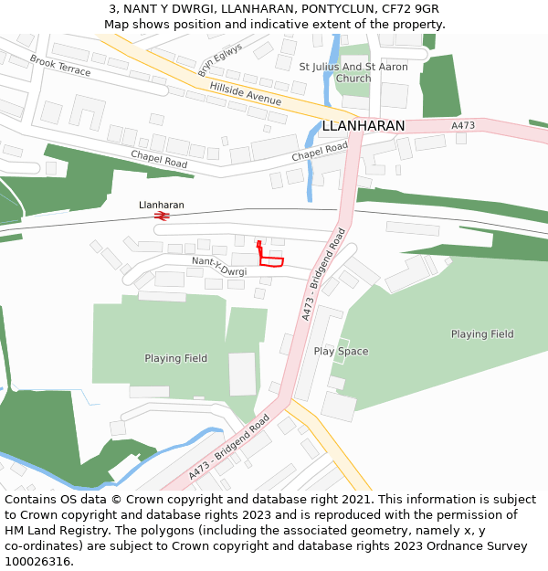 3, NANT Y DWRGI, LLANHARAN, PONTYCLUN, CF72 9GR: Location map and indicative extent of plot