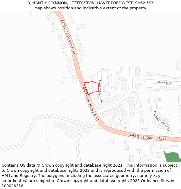 3, NANT Y FFYNNON, LETTERSTON, HAVERFORDWEST, SA62 5SX: Location map and indicative extent of plot