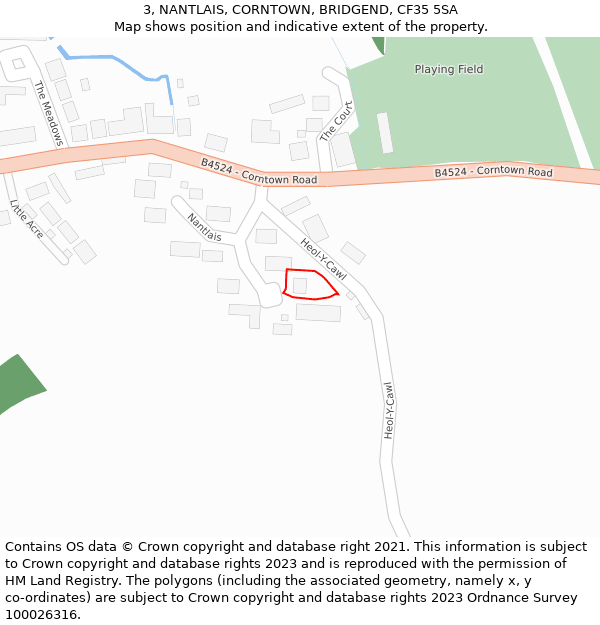 3, NANTLAIS, CORNTOWN, BRIDGEND, CF35 5SA: Location map and indicative extent of plot