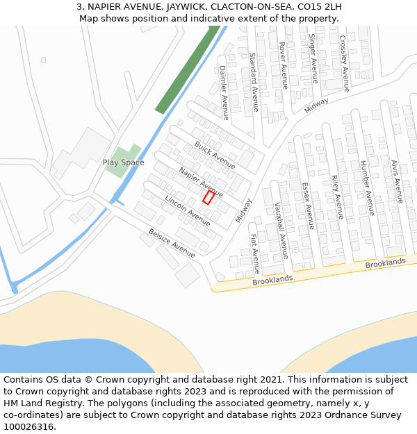 3, NAPIER AVENUE, JAYWICK, CLACTON-ON-SEA, CO15 2LH: Location map and indicative extent of plot