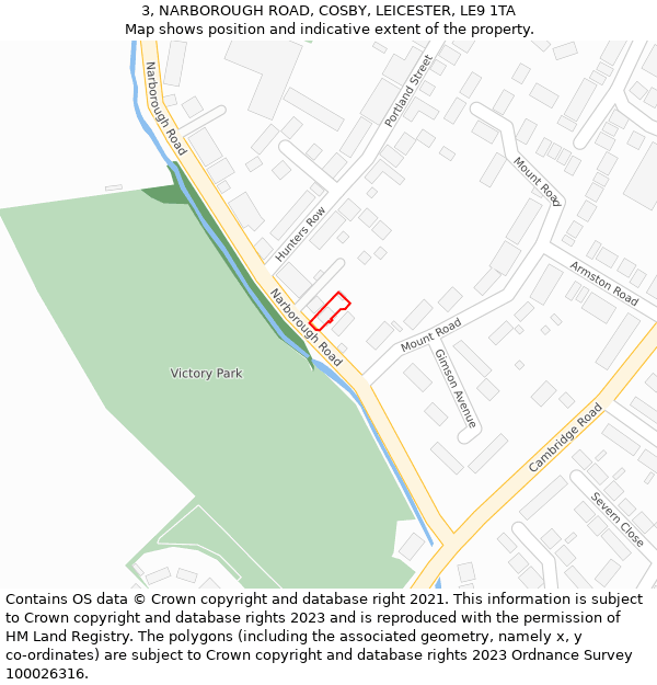 3, NARBOROUGH ROAD, COSBY, LEICESTER, LE9 1TA: Location map and indicative extent of plot