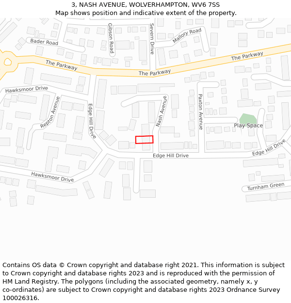3, NASH AVENUE, WOLVERHAMPTON, WV6 7SS: Location map and indicative extent of plot