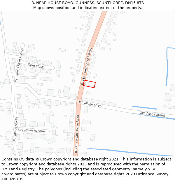 3, NEAP HOUSE ROAD, GUNNESS, SCUNTHORPE, DN15 8TS: Location map and indicative extent of plot