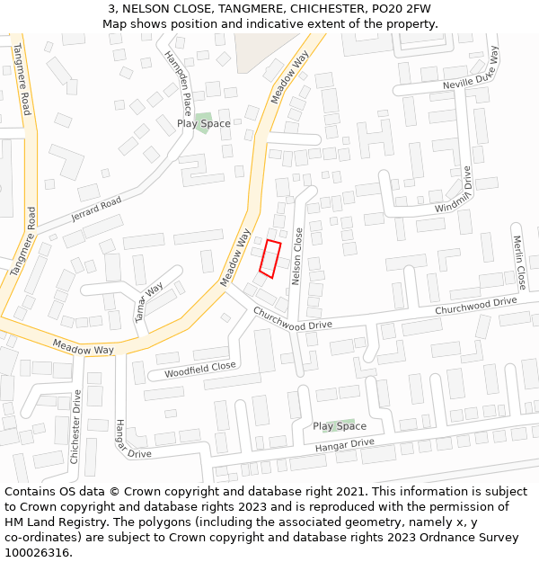 3, NELSON CLOSE, TANGMERE, CHICHESTER, PO20 2FW: Location map and indicative extent of plot