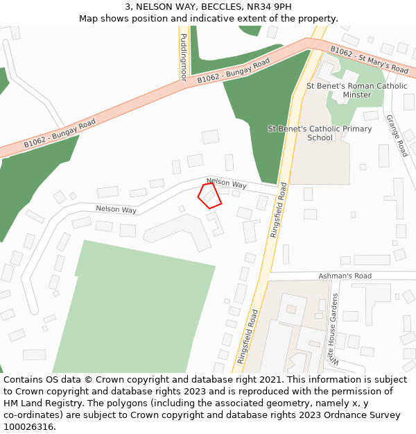 3, NELSON WAY, BECCLES, NR34 9PH: Location map and indicative extent of plot