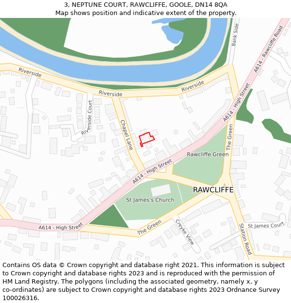 3, NEPTUNE COURT, RAWCLIFFE, GOOLE, DN14 8QA: Location map and indicative extent of plot