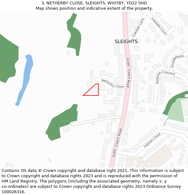 3, NETHERBY CLOSE, SLEIGHTS, WHITBY, YO22 5HD: Location map and indicative extent of plot