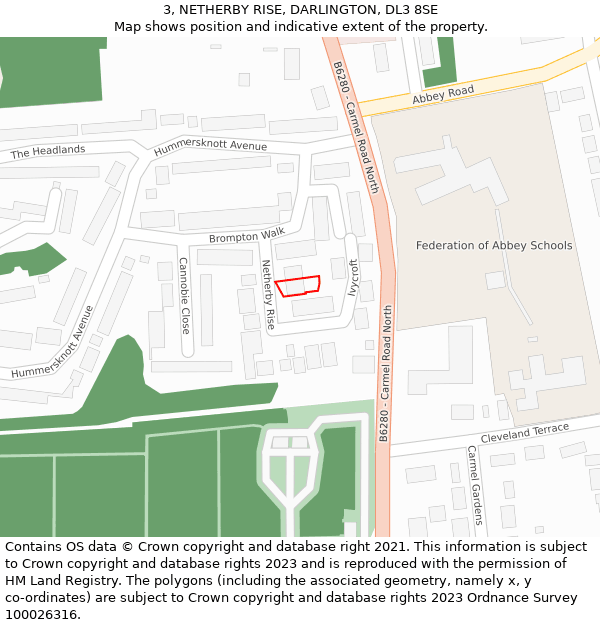 3, NETHERBY RISE, DARLINGTON, DL3 8SE: Location map and indicative extent of plot