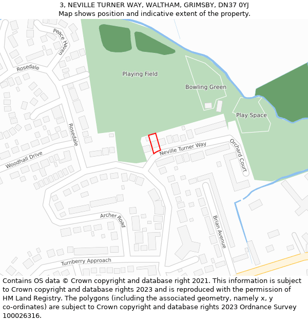 3, NEVILLE TURNER WAY, WALTHAM, GRIMSBY, DN37 0YJ: Location map and indicative extent of plot