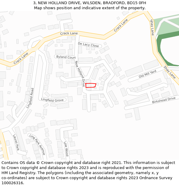 3, NEW HOLLAND DRIVE, WILSDEN, BRADFORD, BD15 0FH: Location map and indicative extent of plot