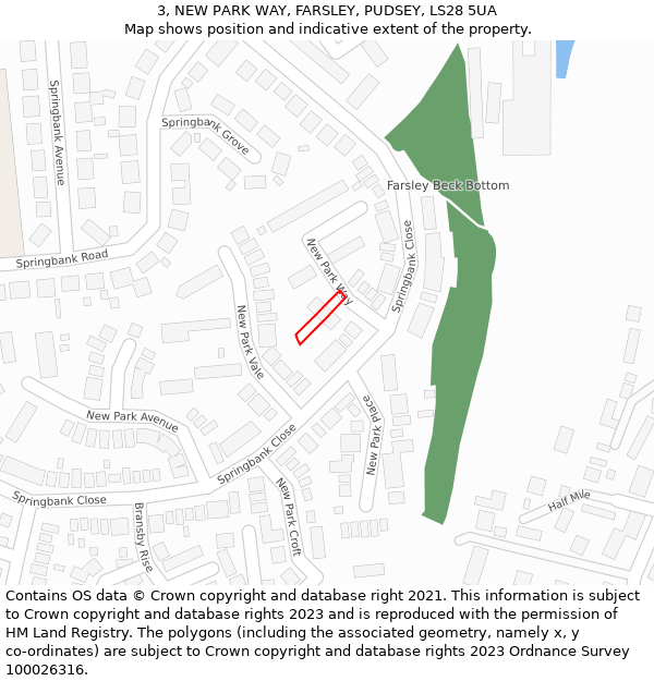 3, NEW PARK WAY, FARSLEY, PUDSEY, LS28 5UA: Location map and indicative extent of plot