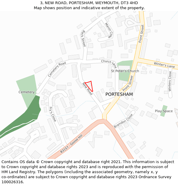 3, NEW ROAD, PORTESHAM, WEYMOUTH, DT3 4HD: Location map and indicative extent of plot