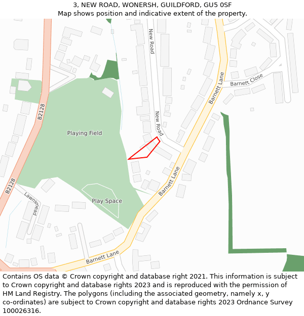 3, NEW ROAD, WONERSH, GUILDFORD, GU5 0SF: Location map and indicative extent of plot